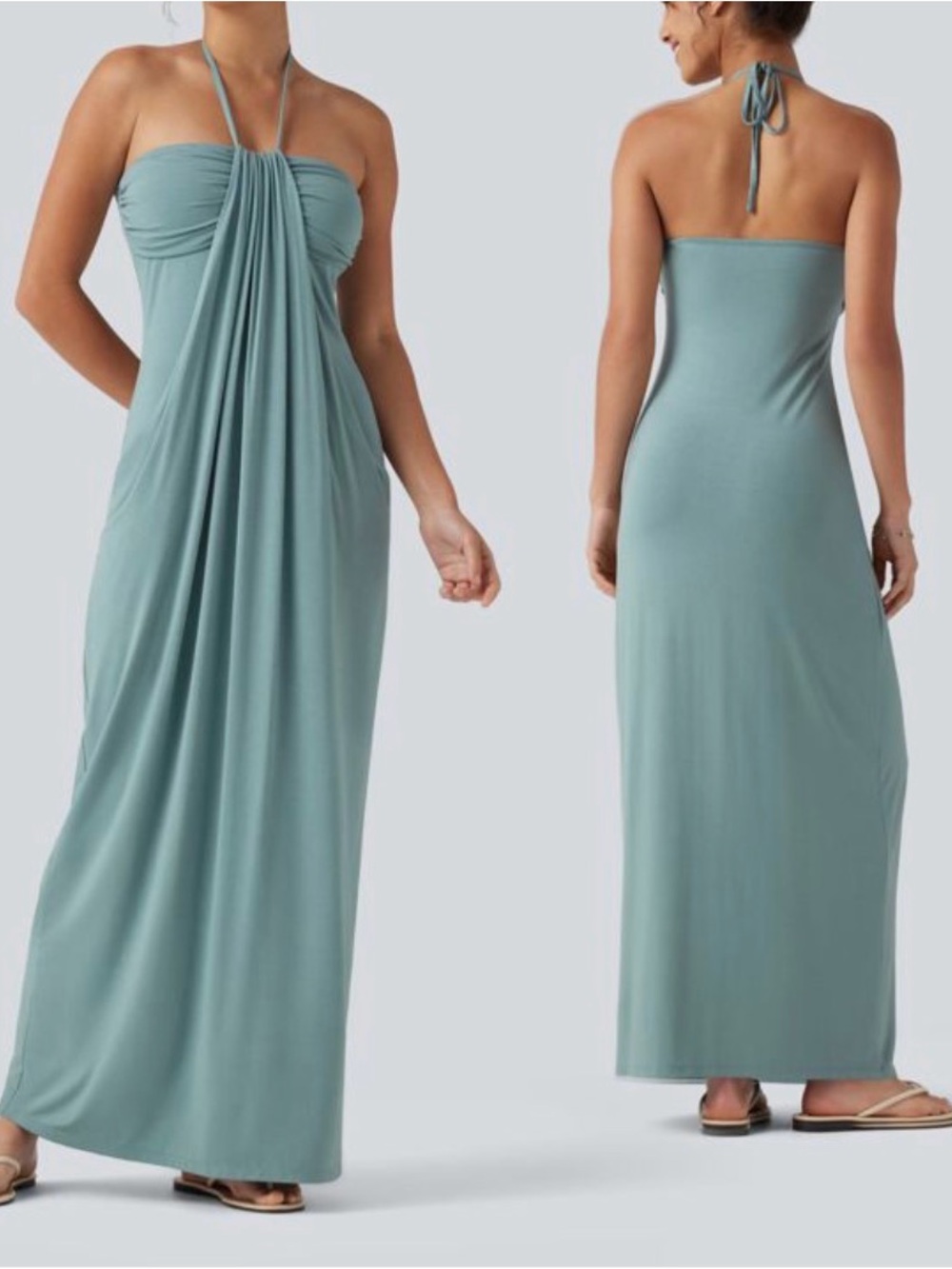 HALARA Sage Blue Convertible Halter Maxi Dress